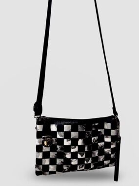 Stylish Checkered Crossbody Bag in Black and White
